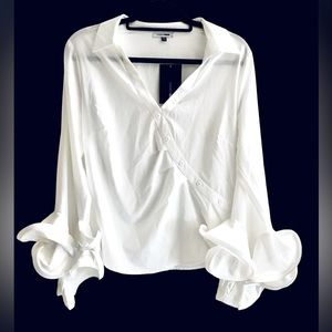 White long sleeve V neck blouse